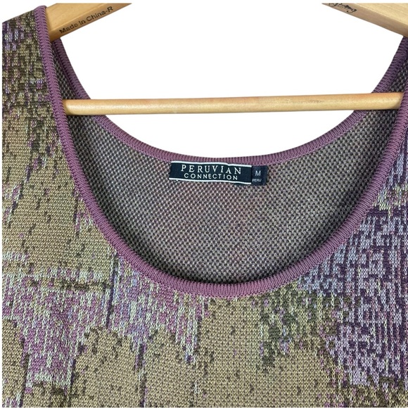 Peruvian Connection Dress Women Sz M Maxi Knit Purple Green Side Slit PimaCotton - Picture 4 of 12